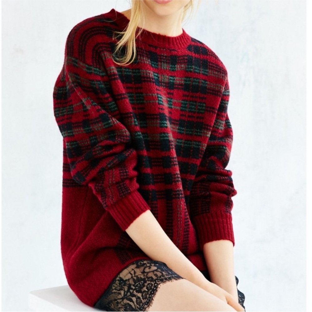 UNIF x Urban Outfitters Hansen Red Plaid Sweater (XS)